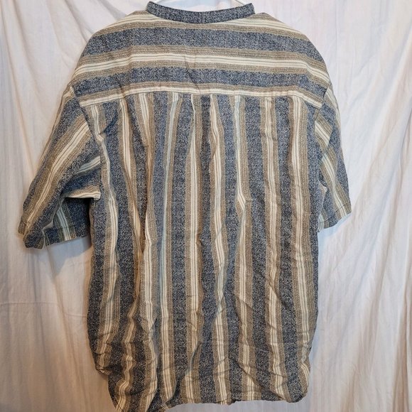 Vintage Bugle Boy Company Collarless Button Up Shirt Blue Tan Stripes XL - Picture 9 of 12